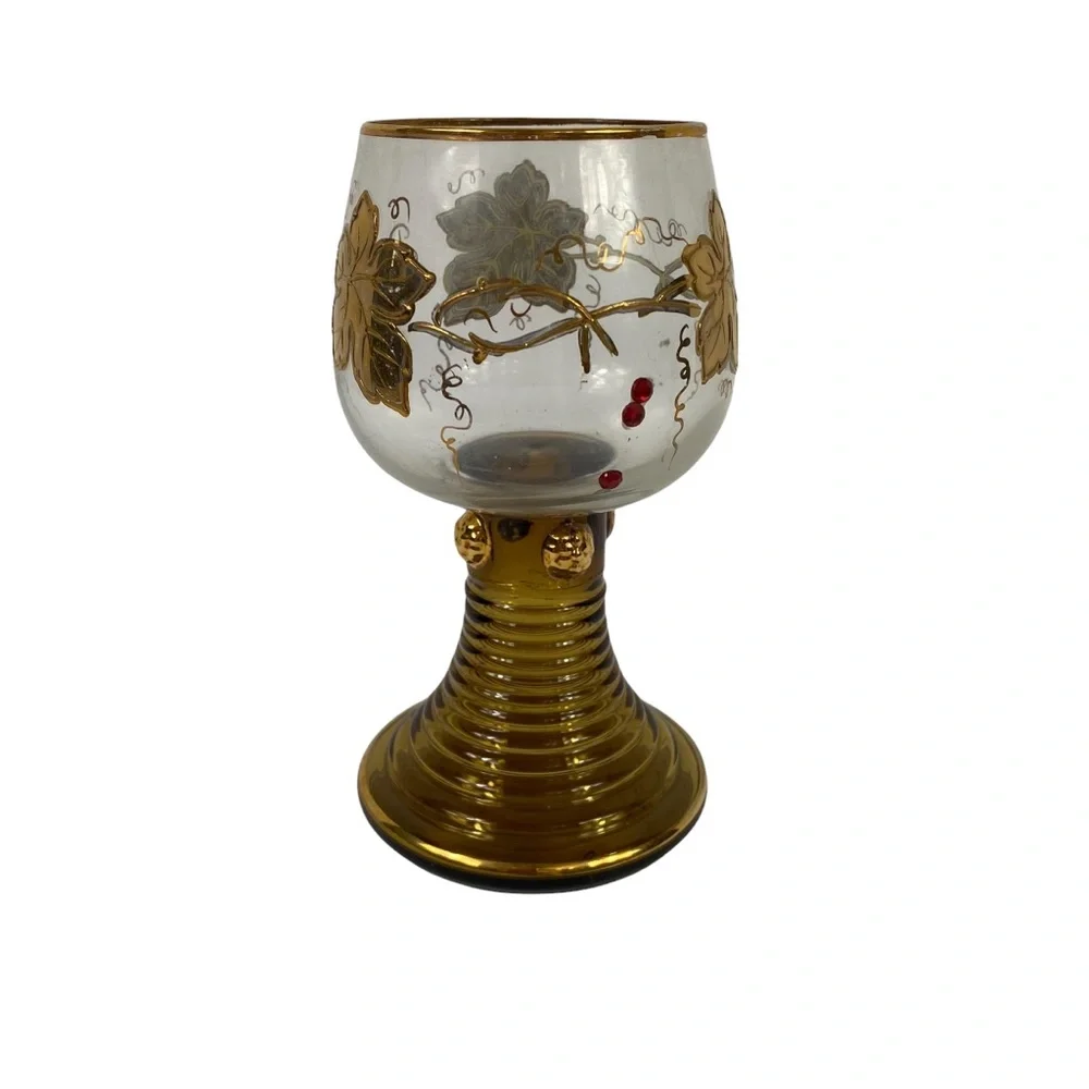 Vintage Germany Burg Weibertreu Gold Goblet Etched Encrusted